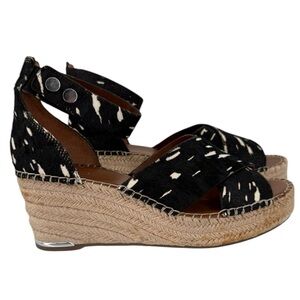Franco Sarto Women’s Carma Calf Hair‎ Wedge Espadrille Sandals Black Size 10